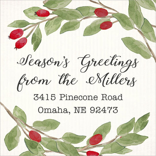 Winter Berries Square Address Labels